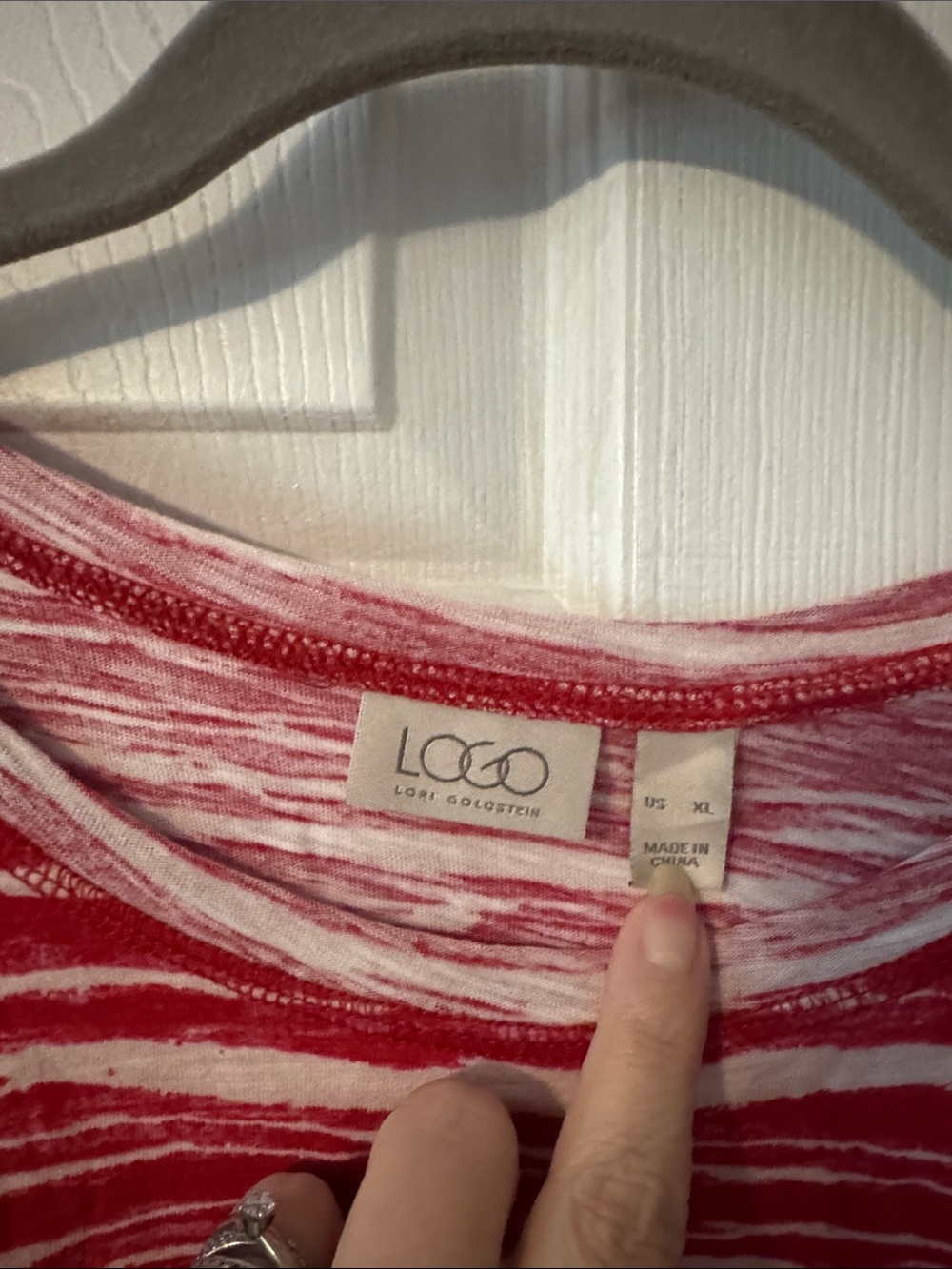 LOGO by Lori Goldstein Red and White Wave Stripe Short Sleeve Tee - Picture 2 of 2